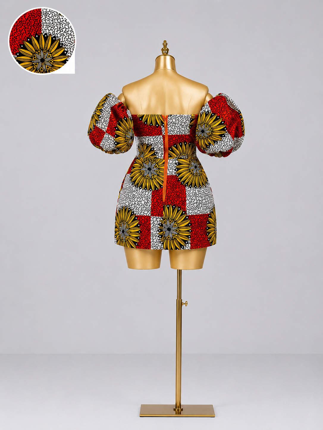 Aba Golden Bloom Heritage Off-Shoulder Mini Dress