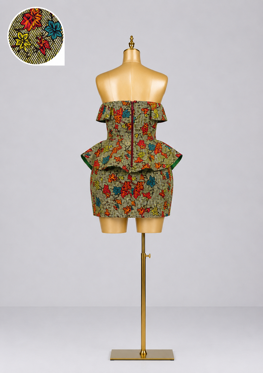 Aba Autumn Bloom Heritage Off-Shoulder Peplum Dress
