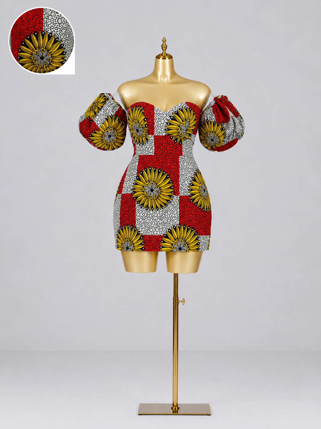 Aba Golden Bloom Heritage Off-Shoulder Mini Dress
