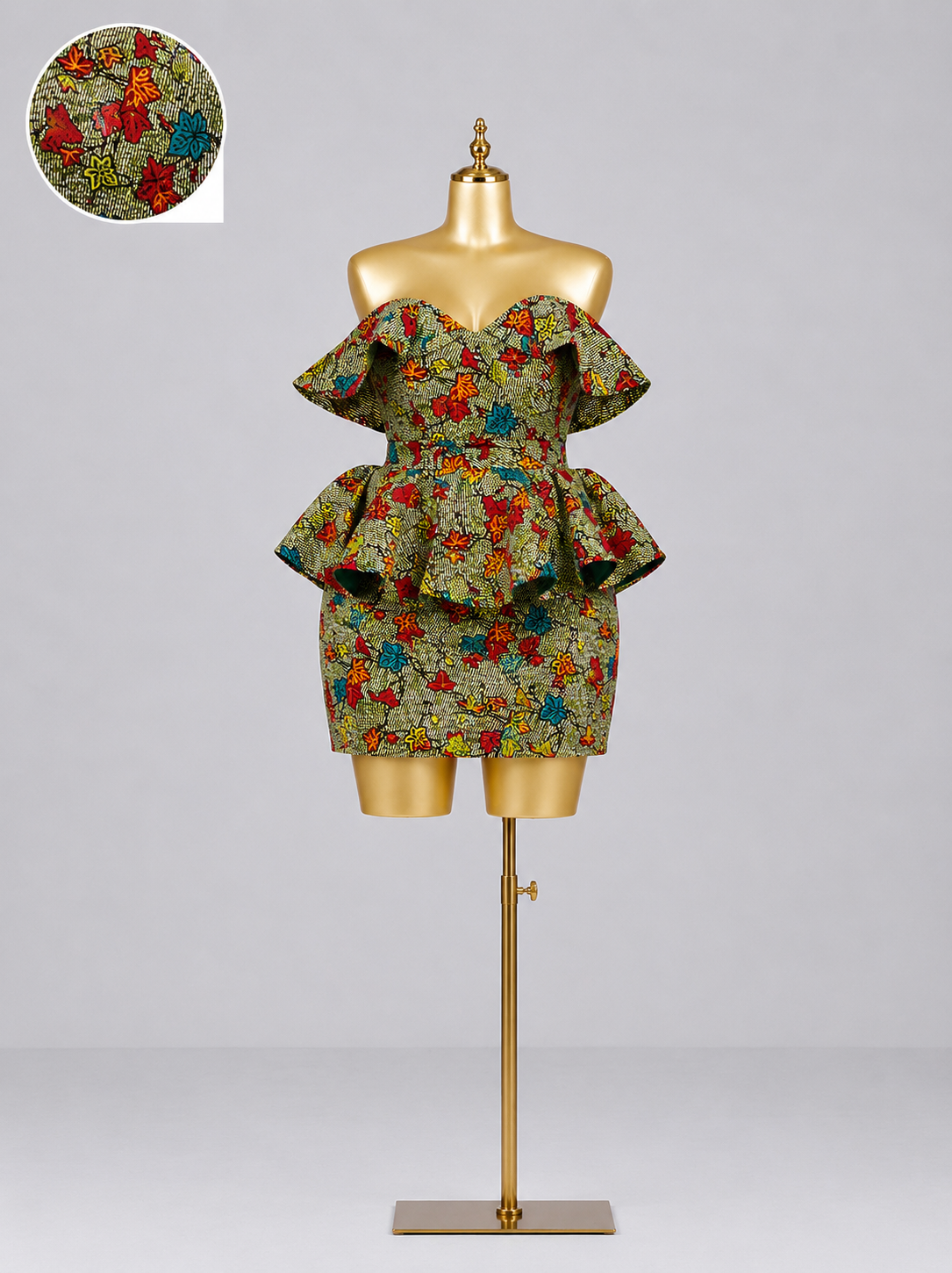 Aba Autumn Bloom Heritage Off-Shoulder Peplum Dress